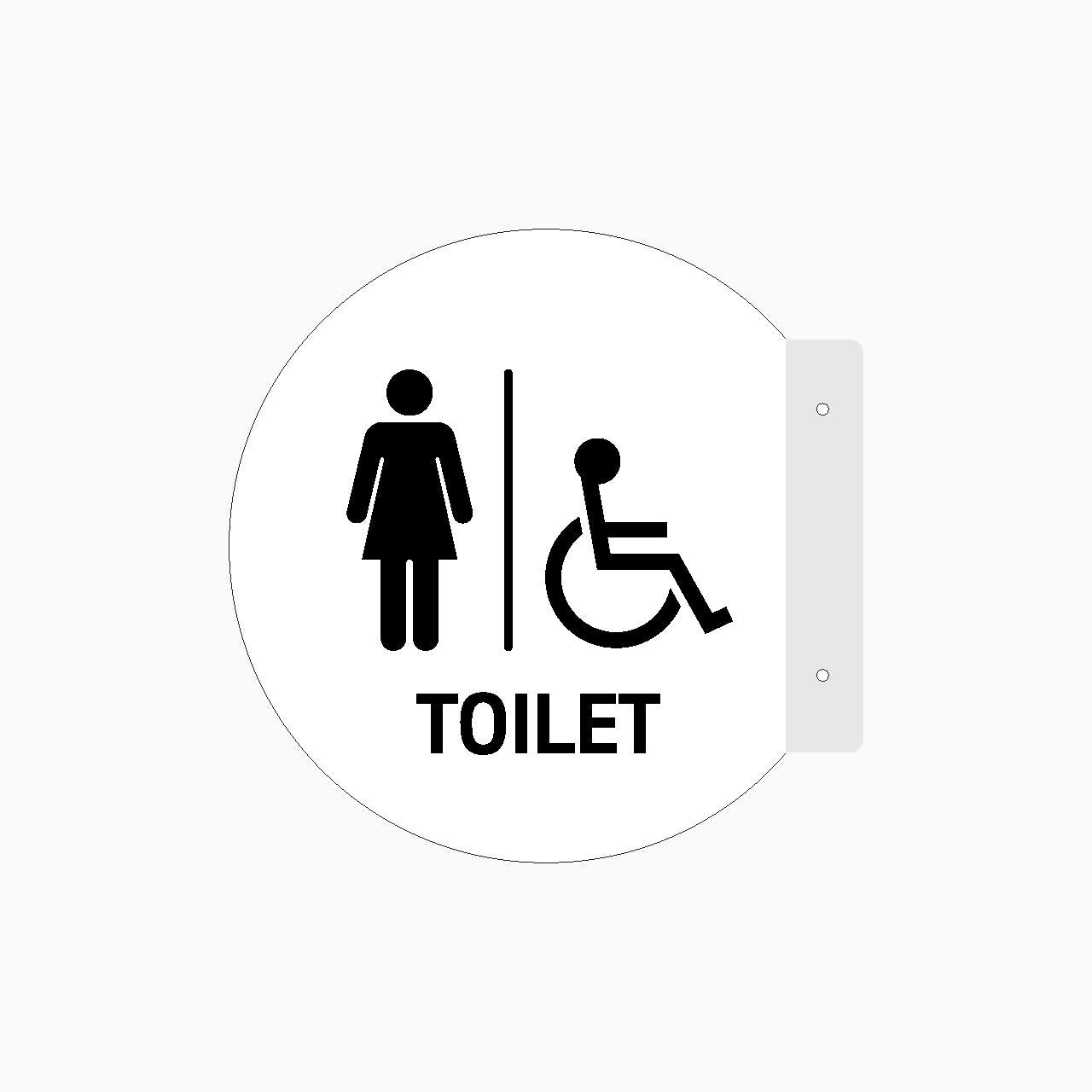 Double Sided Circle Blade, Female and & Disabled Toilet Sign 