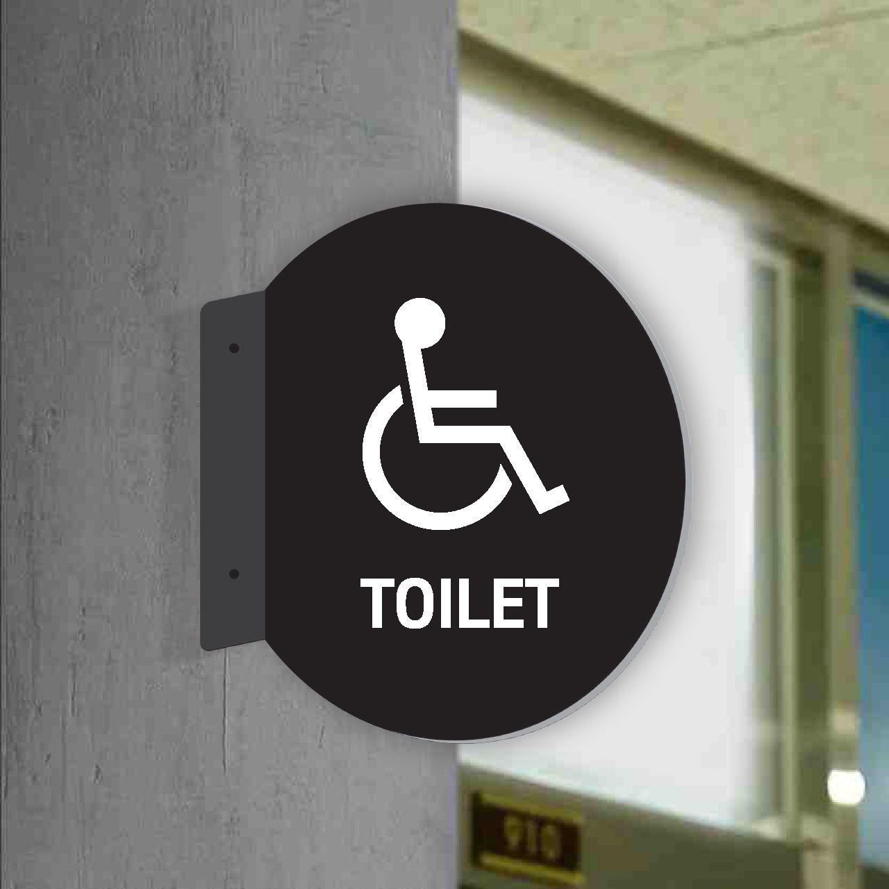 Double Sided Circle Blade Disabled Toilet Sign - GET SIGNS