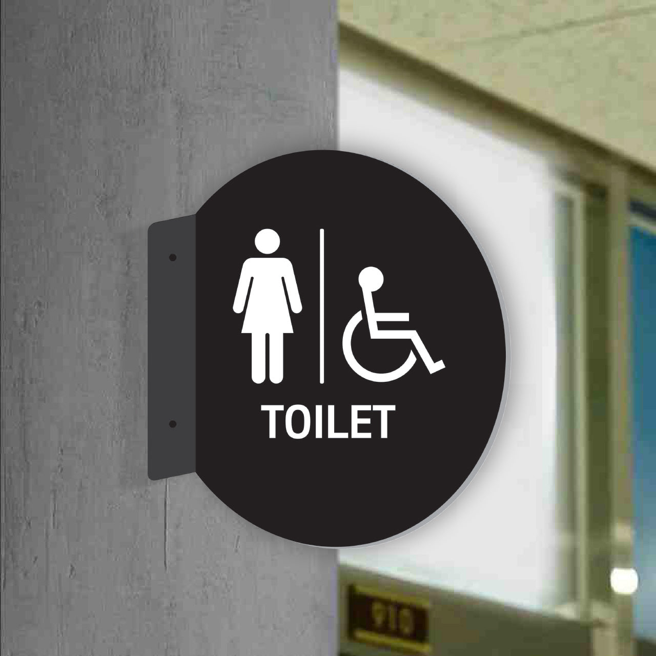 Double Sided Circle Blade, Female and & Disabled Toilet Sign 