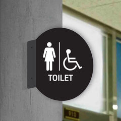 Double Sided Circle Blade, Female and & Disabled Toilet Sign