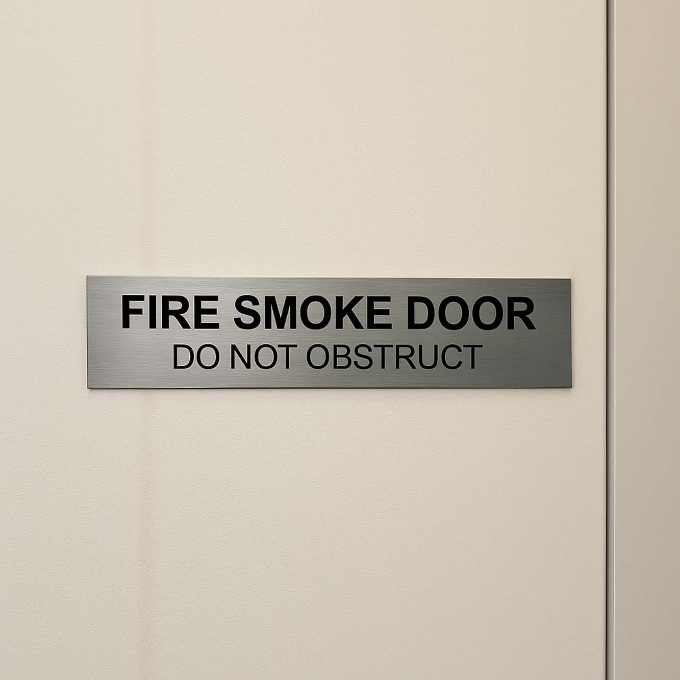Fire smoke door sign on a beige wall