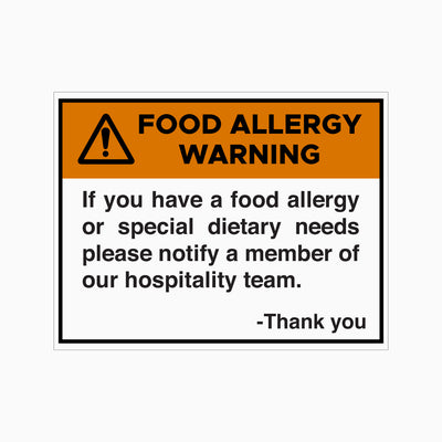 FOOD ALLERGY WARNING SIGN