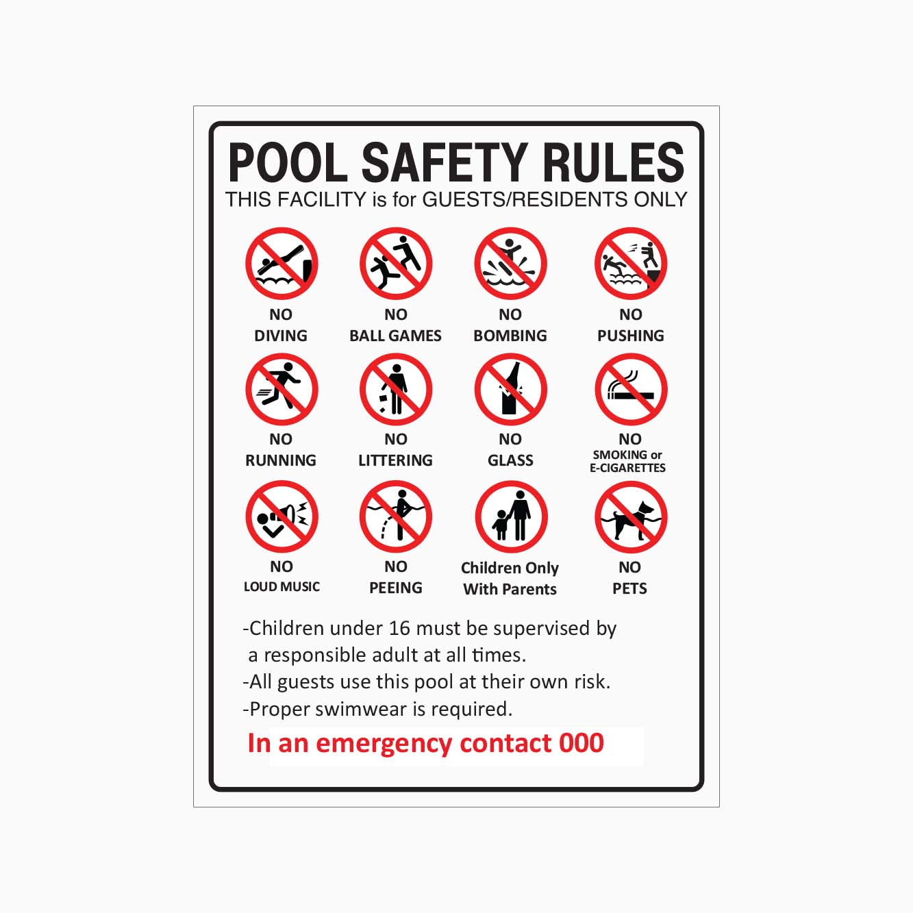 POOL SAFETY RULES SIGN FOR GUESTS AND RESIDENTS ONLY AT GET SIGNS IN AUSTRALIA