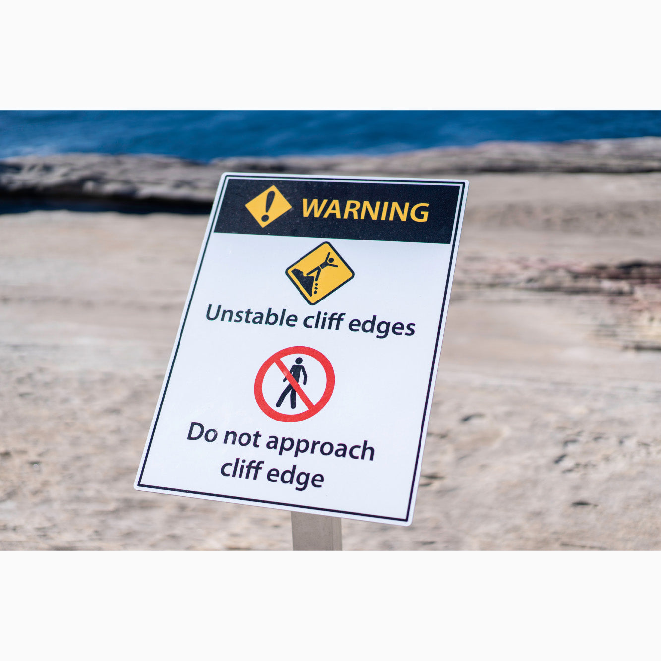 WARNING SIGN - UNSTABLE CLIFF EDGES SIGN - DO NOT APPRAOCH CLIFF EDGE SIGN