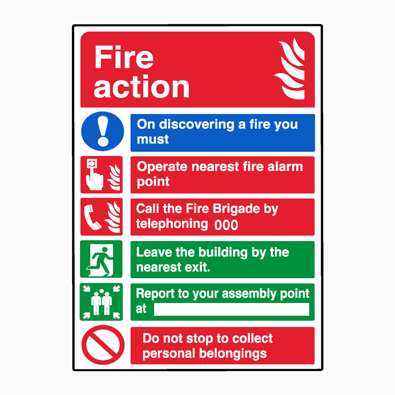 FIRE ACTION SIGN - fire safety signs - online shop - get signs